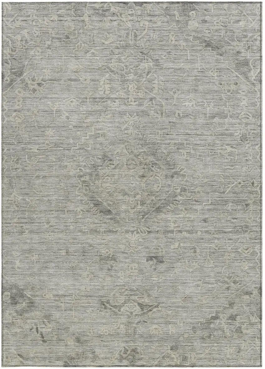 Pewter And Beige Floral Washable Indoor Outdoor Area Rug Photo 6