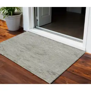 Photo of Pewter And Beige Floral Washable Indoor Outdoor Area Rug