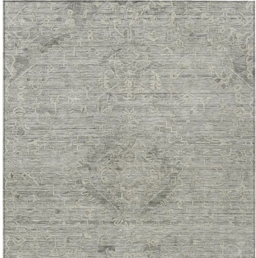 Pewter And Beige Floral Washable Indoor Outdoor Area Rug Photo 5