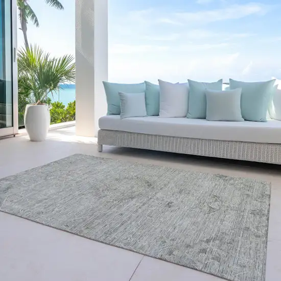 Pewter And Beige Floral Washable Indoor Outdoor Area Rug Photo 7