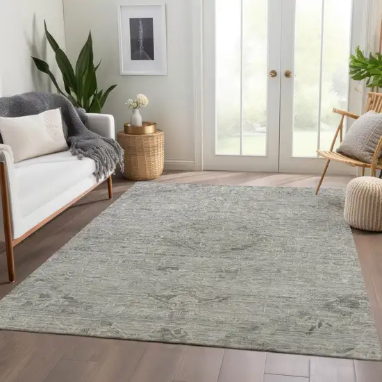 Pewter And Beige Floral Washable Indoor Outdoor Area Rug Photo 9