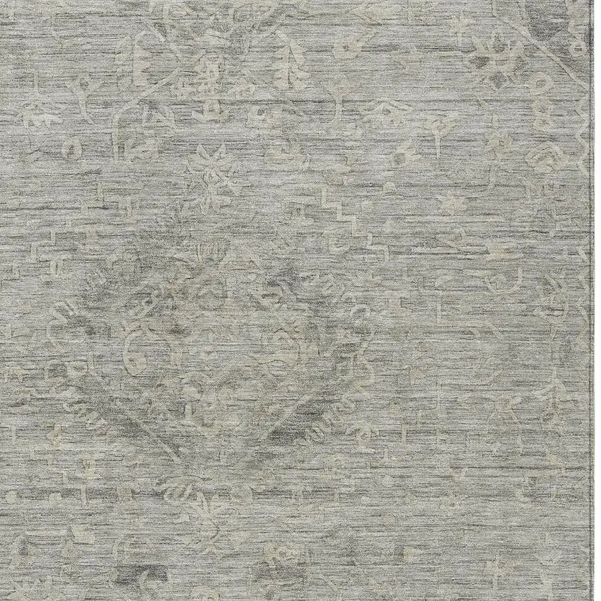 Pewter And Beige Floral Washable Indoor Outdoor Area Rug Photo 5