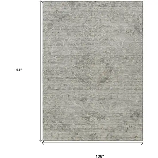 Pewter And Beige Floral Washable Indoor Outdoor Area Rug Photo 7