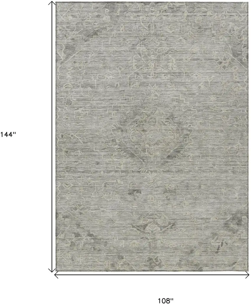 Pewter And Beige Floral Washable Indoor Outdoor Area Rug Photo 7