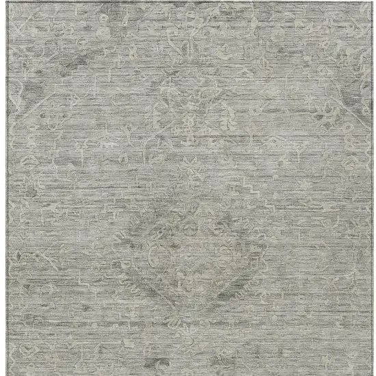 Pewter And Beige Floral Washable Indoor Outdoor Area Rug Photo 6