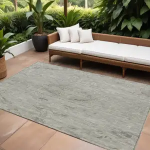 Photo of Pewter And Beige Floral Washable Indoor Outdoor Area Rug