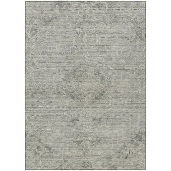 Pewter And Beige Floral Washable Indoor Outdoor Area Rug Photo 2