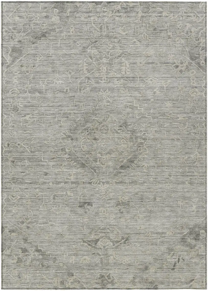 Pewter And Beige Floral Washable Indoor Outdoor Area Rug Photo 2