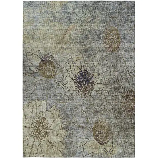 Pewter And Beige Floral Washable Indoor Outdoor Area Rug Photo 5