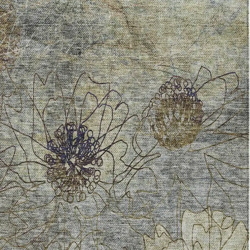 Pewter And Beige Floral Washable Indoor Outdoor Area Rug Photo 4
