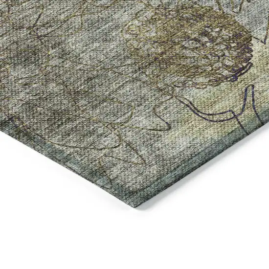 Pewter And Beige Floral Washable Indoor Outdoor Area Rug Photo 6