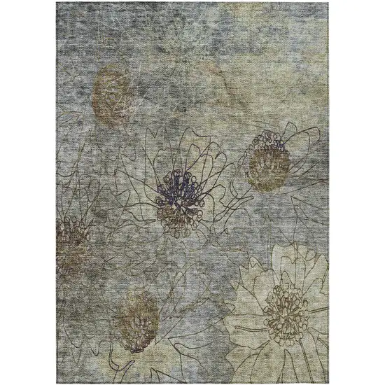 Pewter And Beige Floral Washable Indoor Outdoor Area Rug Photo 4