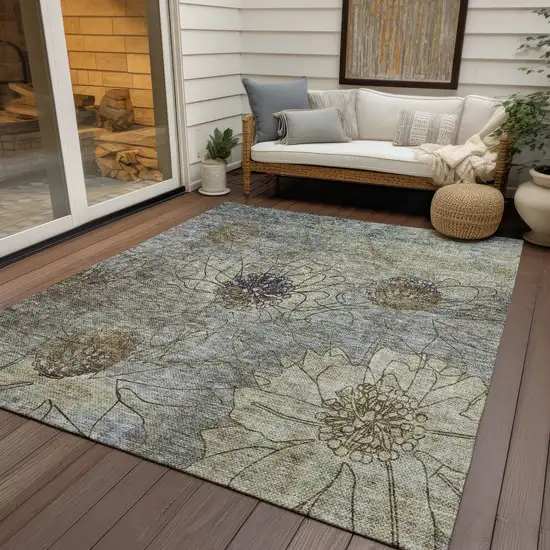 Pewter And Beige Floral Washable Indoor Outdoor Area Rug Photo 9