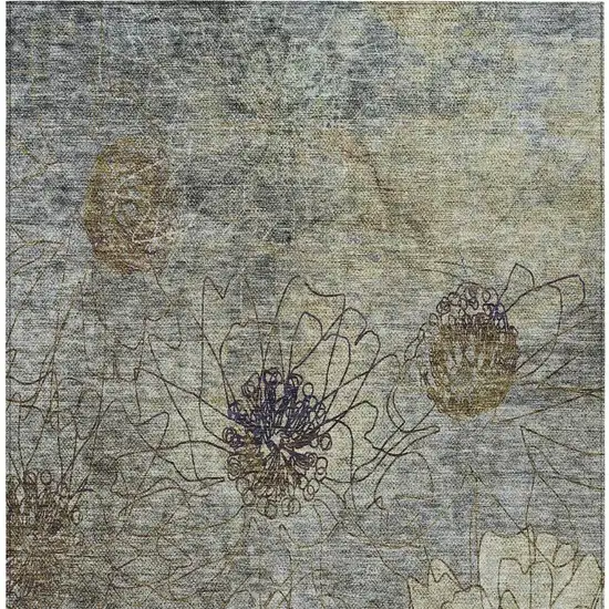 Pewter And Beige Floral Washable Indoor Outdoor Area Rug Photo 5