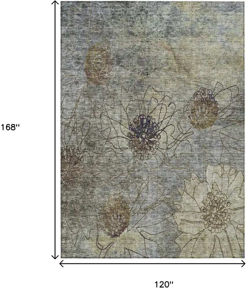 Pewter And Beige Floral Washable Indoor Outdoor Area Rug Photo 3