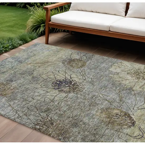 Pewter And Beige Floral Washable Indoor Outdoor Area Rug Photo 1