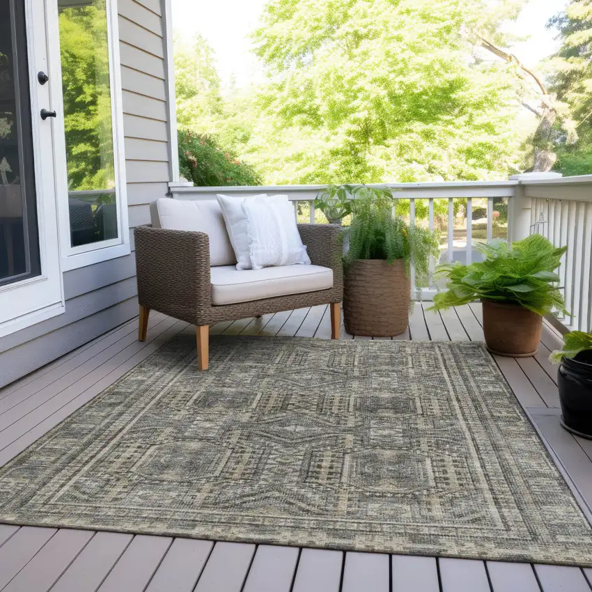Pewter And Beige Geometric Washable Indoor Outdoor Area Rug Photo 8