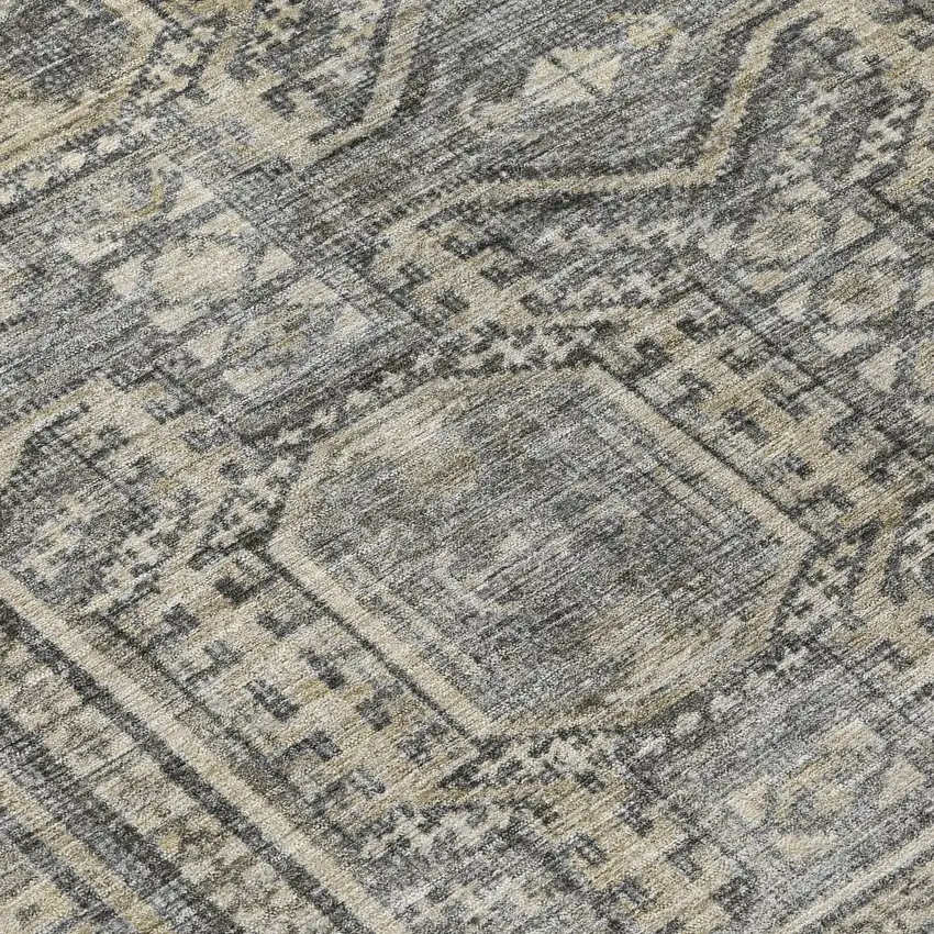 Pewter And Beige Geometric Washable Indoor Outdoor Area Rug Photo 9