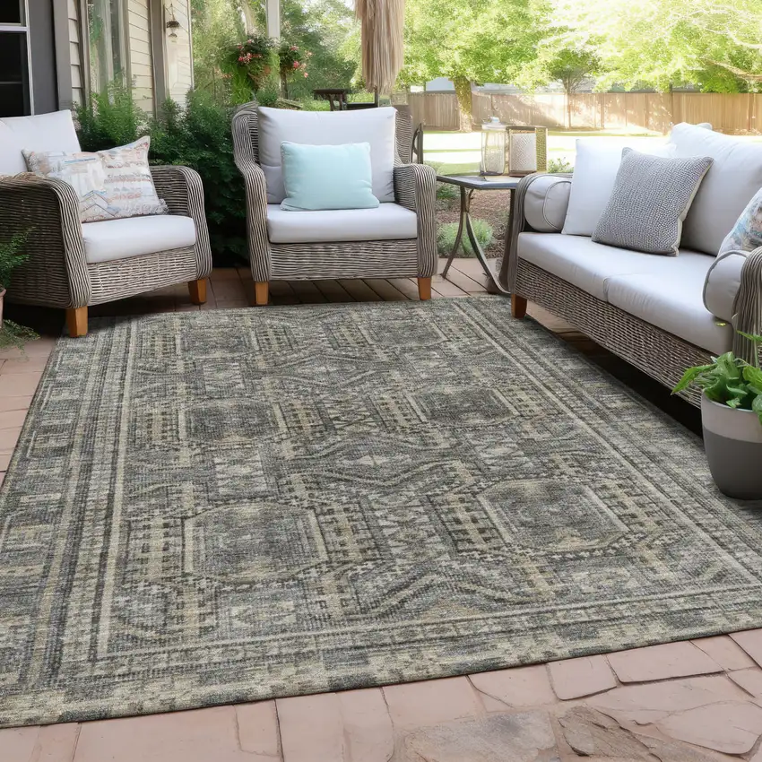 Pewter And Beige Geometric Washable Indoor Outdoor Area Rug Photo 4