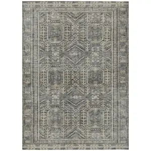 Photo of Pewter And Beige Geometric Washable Indoor Outdoor Area Rug
