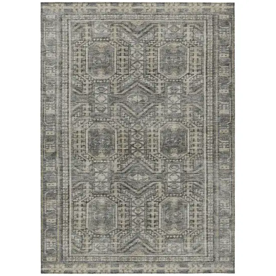 Pewter And Beige Geometric Washable Indoor Outdoor Area Rug Photo 1