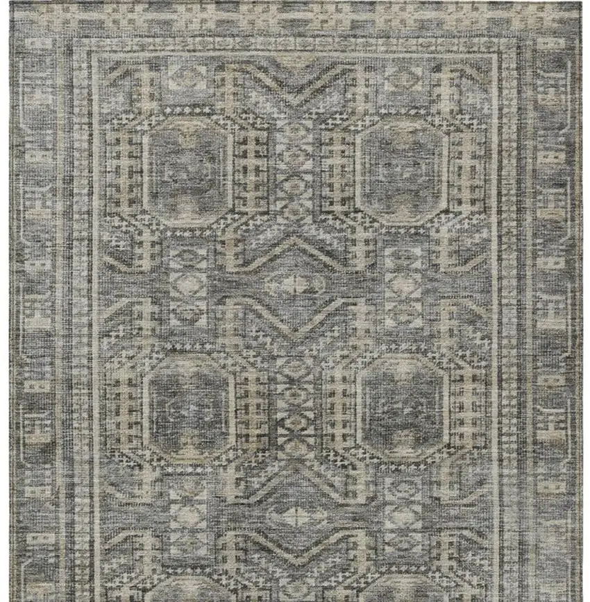 Pewter And Beige Geometric Washable Indoor Outdoor Area Rug Photo 6