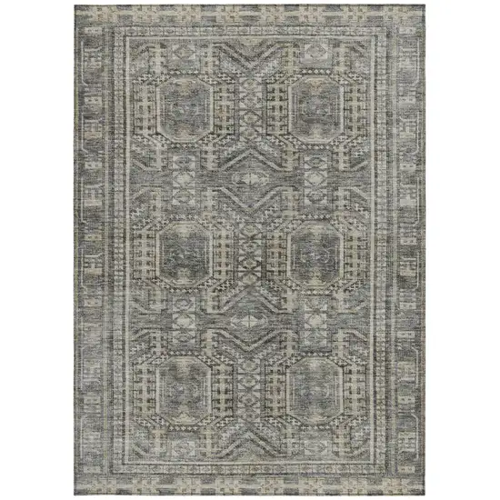 Pewter And Beige Geometric Washable Indoor Outdoor Area Rug Photo 3