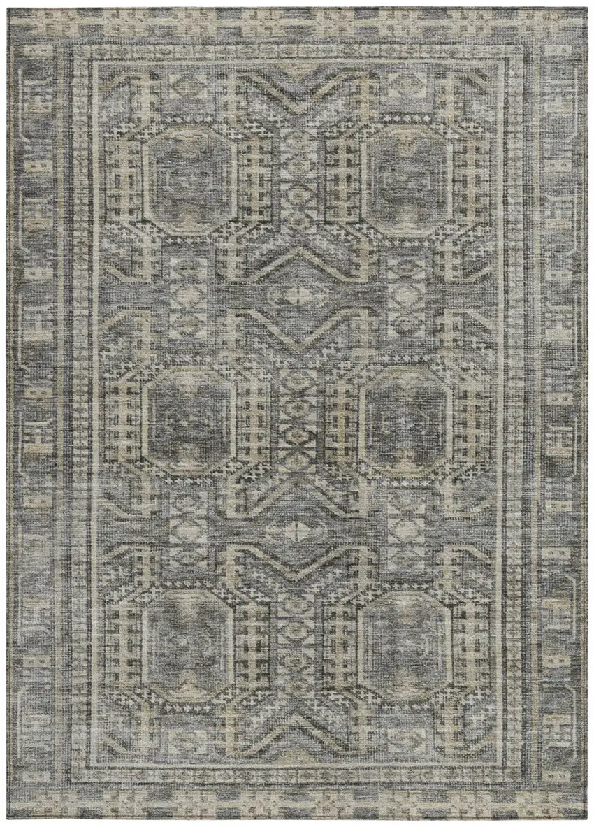 Pewter And Beige Geometric Washable Indoor Outdoor Area Rug Photo 3