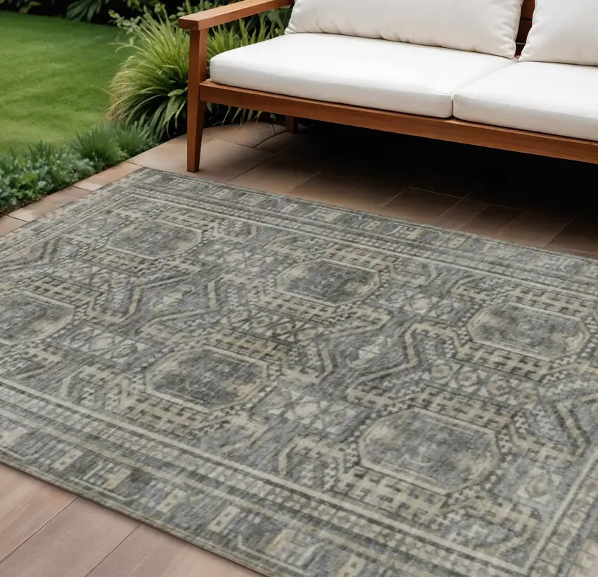 Pewter And Beige Geometric Washable Indoor Outdoor Area Rug Photo 2