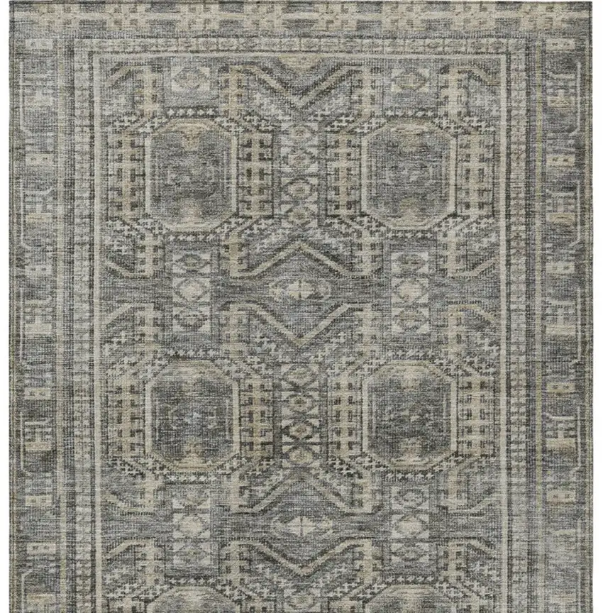 Pewter And Beige Geometric Washable Indoor Outdoor Area Rug Photo 9