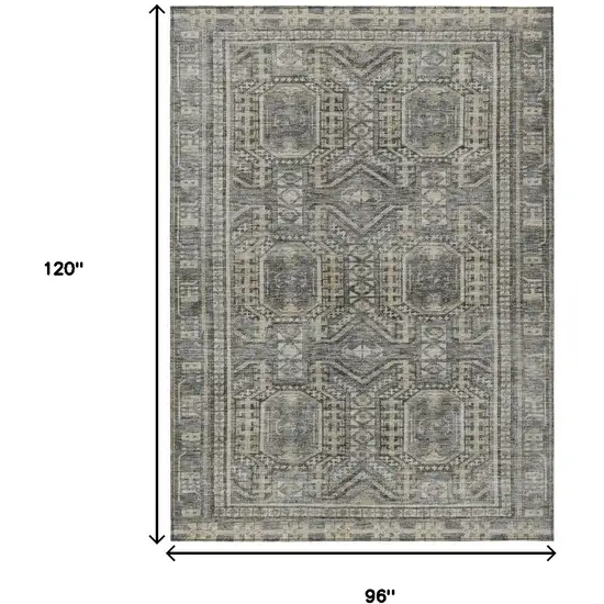Pewter And Beige Geometric Washable Indoor Outdoor Area Rug Photo 9