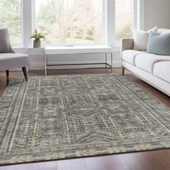 Pewter And Beige Geometric Washable Indoor Outdoor Area Rug Photo 7