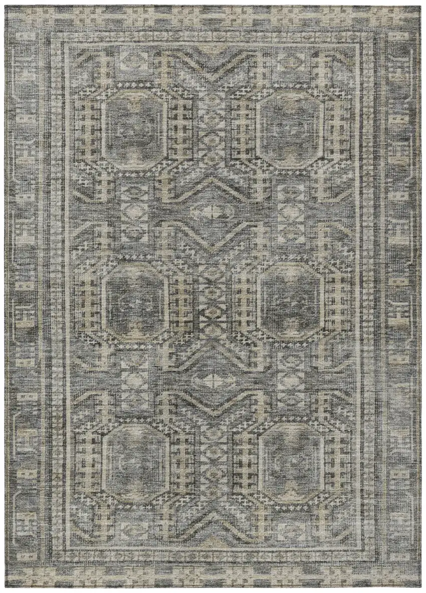 Pewter And Beige Geometric Washable Indoor Outdoor Area Rug Photo 1