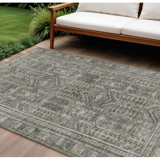 Pewter And Beige Geometric Washable Indoor Outdoor Area Rug Photo 2