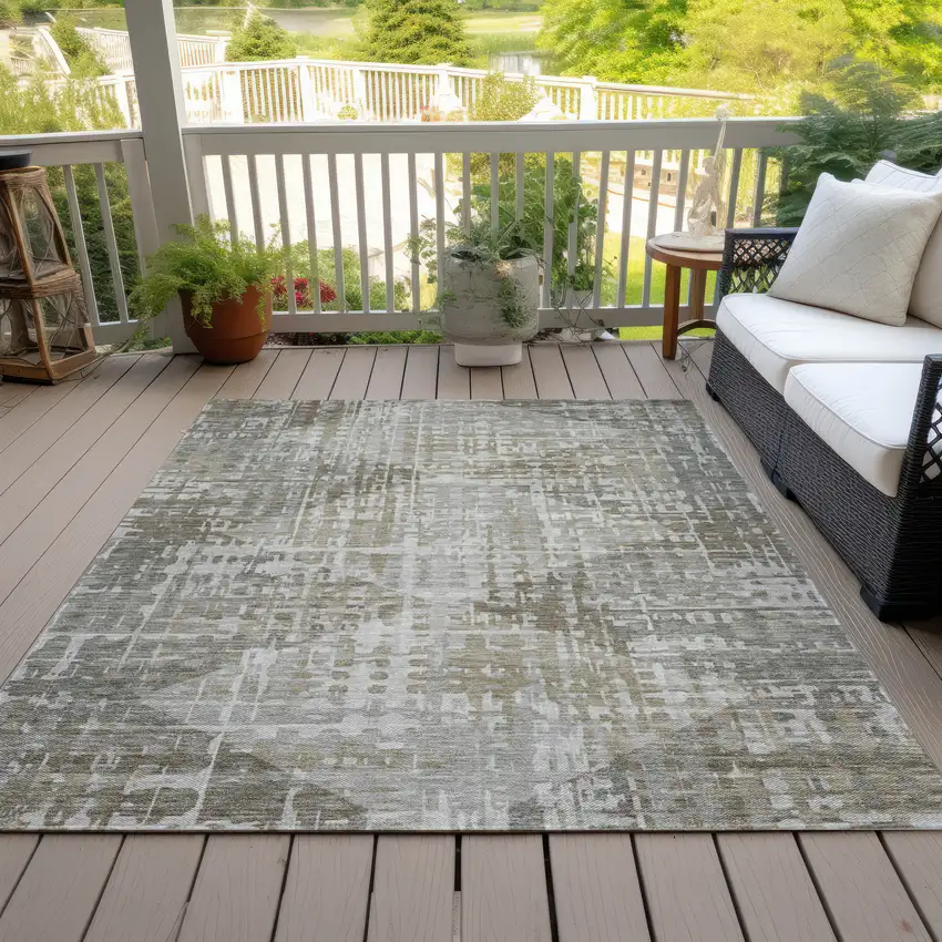 Pewter And Beige Geometric Washable Indoor Outdoor Area Rug Photo 8