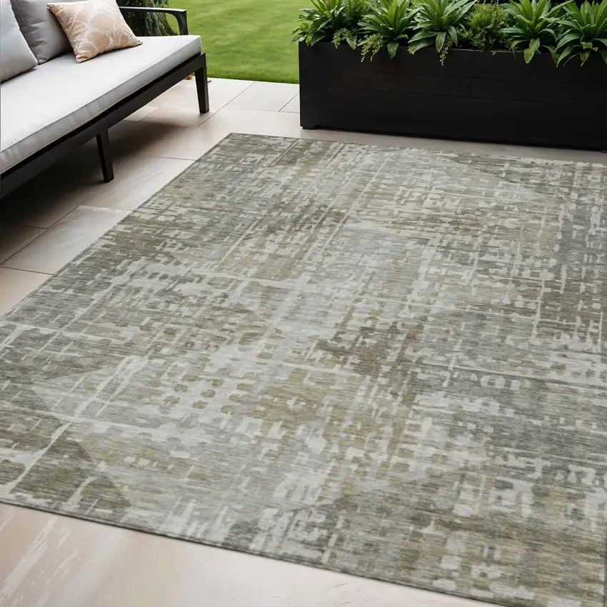 Pewter And Beige Geometric Washable Indoor Outdoor Area Rug Photo 2