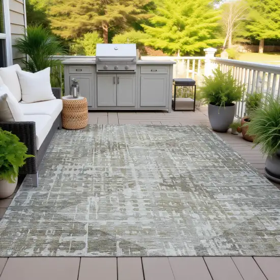 Pewter And Beige Geometric Washable Indoor Outdoor Area Rug Photo 5