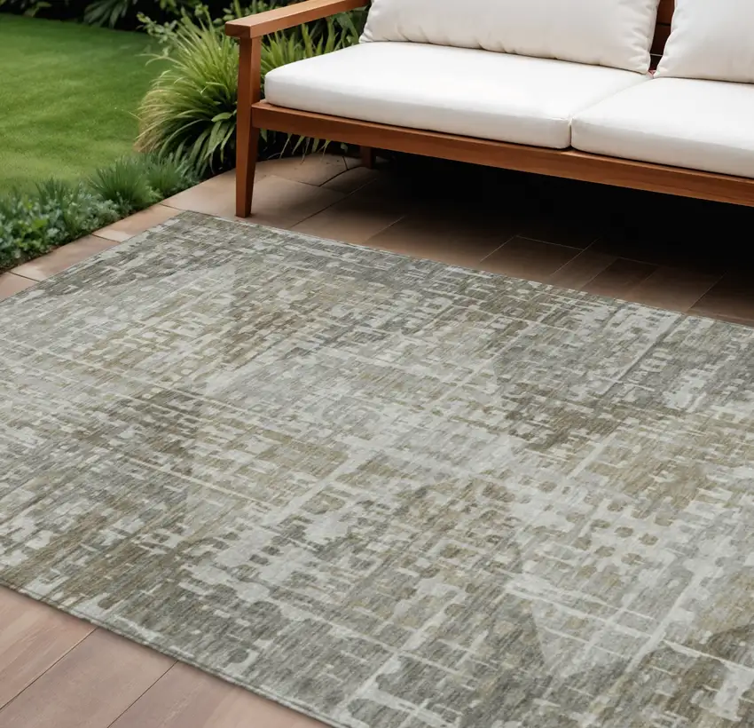 Pewter And Beige Geometric Washable Indoor Outdoor Area Rug Photo 2