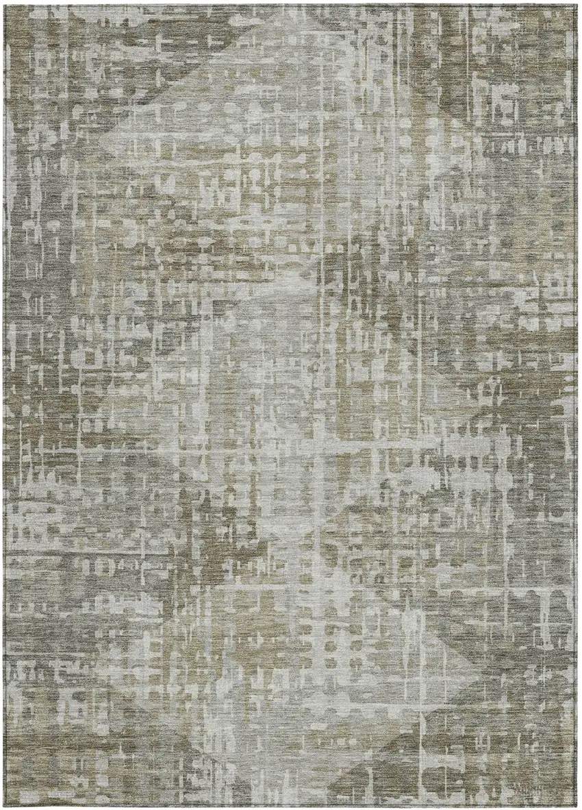 Pewter And Beige Geometric Washable Indoor Outdoor Area Rug Photo 3