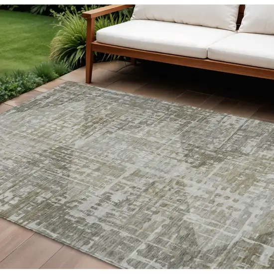 Pewter And Beige Geometric Washable Indoor Outdoor Area Rug Photo 2