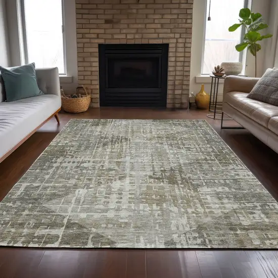 Pewter And Beige Geometric Washable Indoor Outdoor Area Rug Photo 7