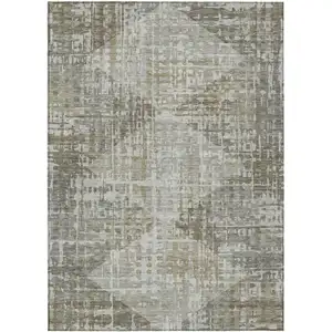Photo of Pewter And Beige Geometric Washable Indoor Outdoor Area Rug