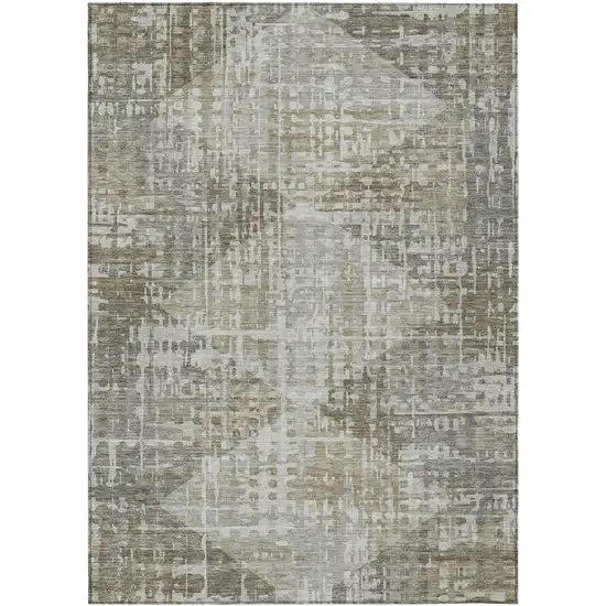 Pewter And Beige Geometric Washable Indoor Outdoor Area Rug Photo 1