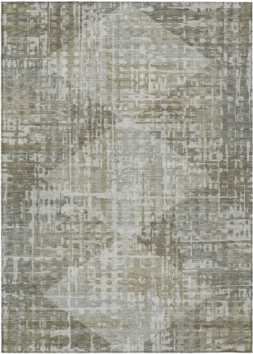 Pewter And Beige Geometric Washable Indoor Outdoor Area Rug Photo 1