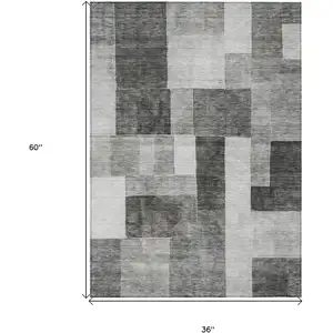 Photo of Pewter And Black Geometric Washable Indoor Outdoor Area Rug