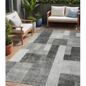 Photo of Pewter And Black Geometric Washable Indoor Outdoor Area Rug