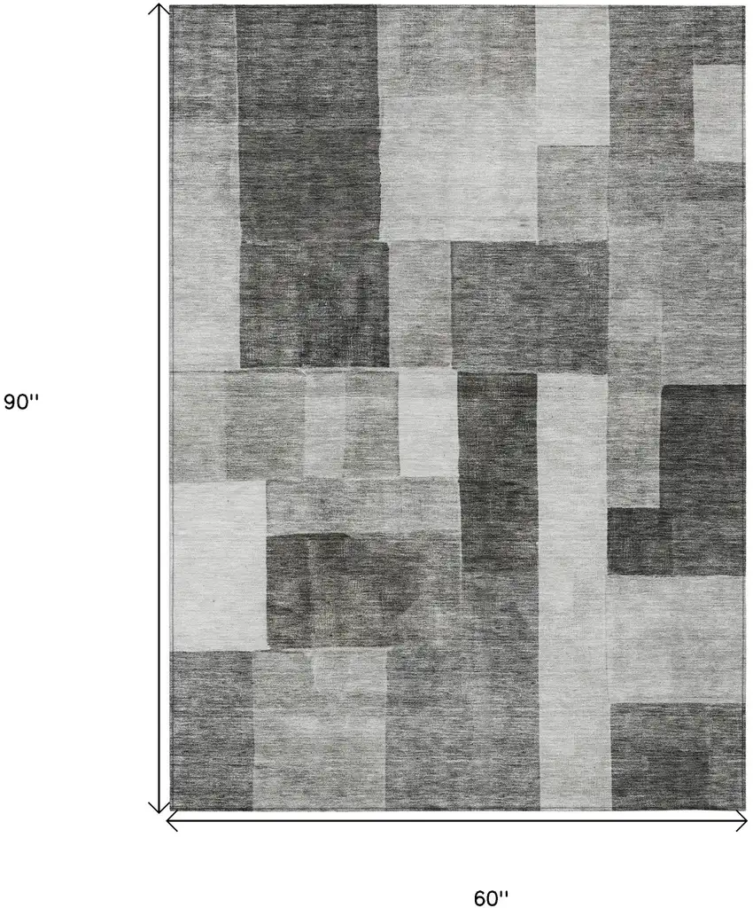 Pewter And Black Geometric Washable Indoor Outdoor Area Rug Photo 3