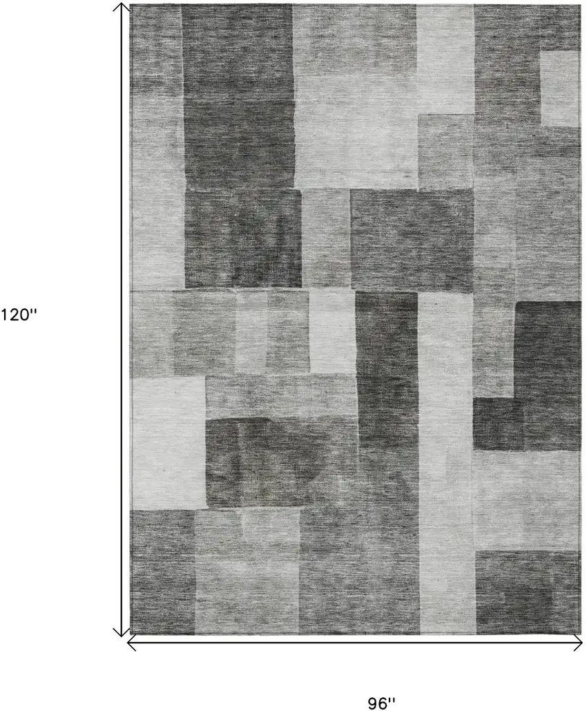 Pewter And Black Geometric Washable Indoor Outdoor Area Rug Photo 3