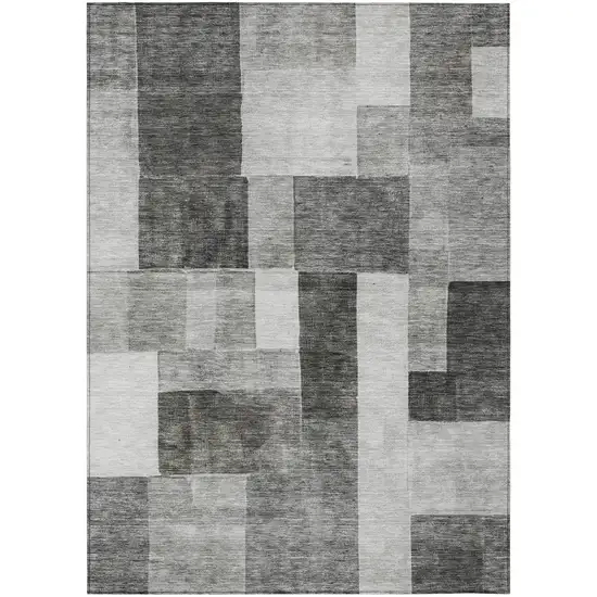 Pewter And Black Geometric Washable Indoor Outdoor Area Rug Photo 2