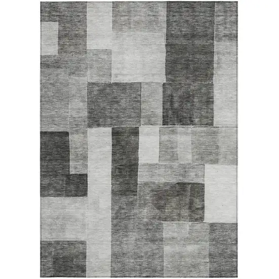 Pewter And Black Geometric Washable Indoor Outdoor Area Rug Photo 6